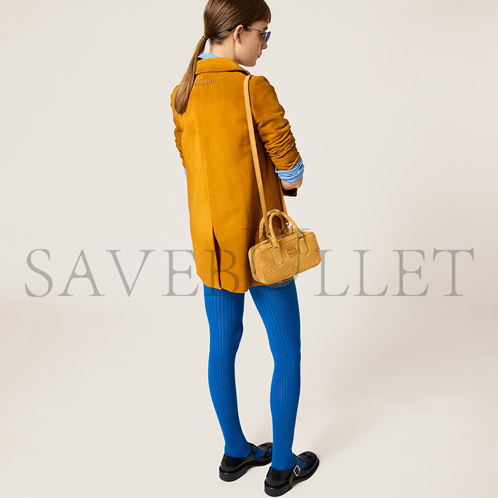 MIU MIU ARCADIE PADDED SUEDE TOP-HANDLE BAG 5BB142 (22*10.5*7.5cm)